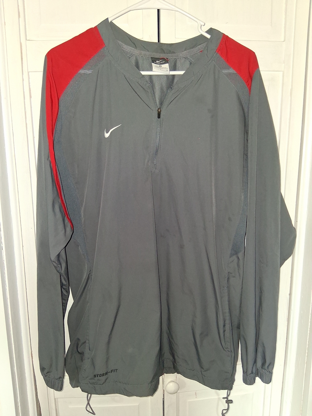 Nike Gray Golf Storm-fit Pullover Jacket with Red Shoulder Panels